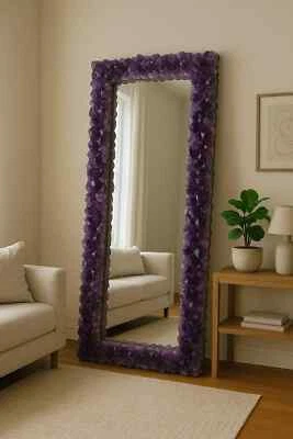 24"x18" Amethyst Wall Mirror Frame | Handmade Natural Gemstone Crystal Mirror - Image 1 of 4