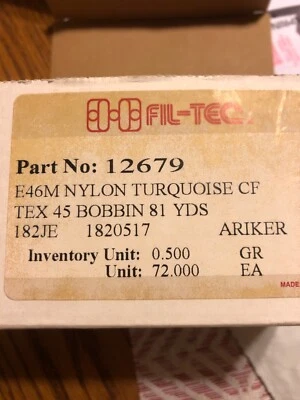 Lot of 68 Bobbin Thread Spool Turqoise Nylon Fil-Tec E46M 12679 Sewing Fly Tying - Image 1 of 3