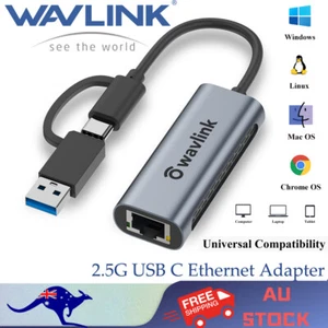 Wavlink 2.5G USB C Ethernet Adapter USB A Network Adapter Laptop RJ45 Adapter - Picture 1 of 14