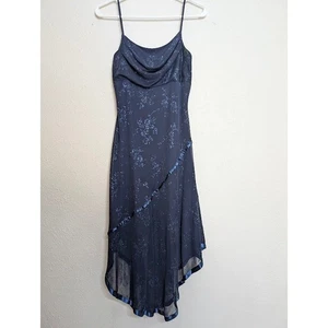 Tabu blau transparent Blumen Glitzer Kleid asymmetrisch Fee Grunge Abendkleid Y2K - Bild 1 von 6