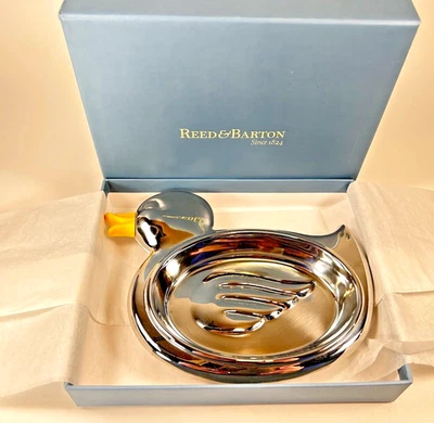 Soporte o plato de jabón de pato Reed & Barton acero inoxidable pico amarillo caja original Foto 1 de 4