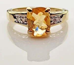 9ct Yellow Gold Ring Citrine and Diamonds Natural Gemstones UK ring Size N - Picture 1 of 12