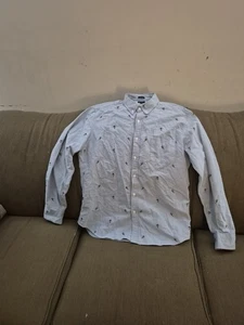 J Crew Shirt Mens XL Blue Skiing Ski Print Slim Oxford OCBD Button Up - Picture 1 of 6