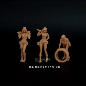 unpainted 1/72/64 sexy girl repairing car scene 3girls nocar - Picture 1 of 5