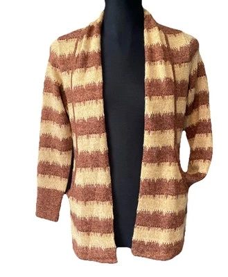 Verve Ami Wave Stripe J-Pocket Cardigan Sweater, Caramel Heather Medium Foto 1 de 4