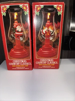 2  Mini  Christmas Hurricane LampsCandle Holder Christmas Santa Country Classics - Image 1 of 4