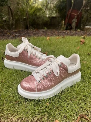 $650 Alexander McQueen Rosa Brillo Embellecido Larry Zapatilla Talla 38 EE. UU. 8 Foto 1 de 4