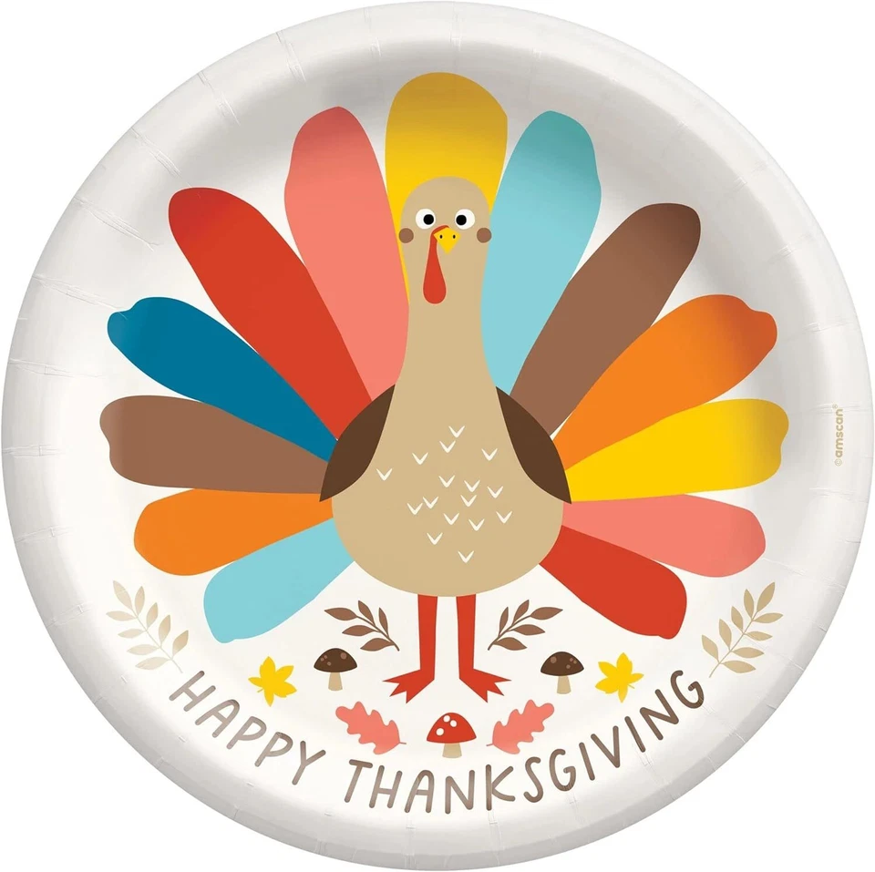 Happy Turkey Day Thanksgiving Holiday Party Bulk 10" Paper Banquet Plates - Image 1 of 1