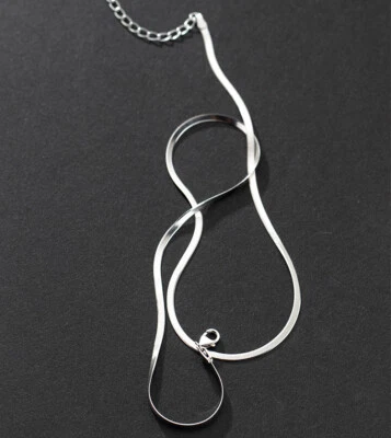 925 Sterling Silver Flat Snake Bone Herringbone Chain Choker Necklace - image 1 of 4