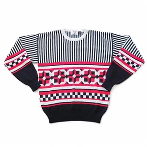 Tyrolia by HEAD Vintage 80s Heavyweight Geometric Neon Wool Blend Sweater Men L - Picture 1 of 6