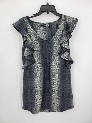 Vestido Volcom Mujer Pequeño Negro Gris Estampado Animal Manga Volantes Boho Patinador Foto 1 de 4