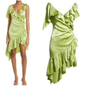 Neu Cinq á Sept Kleid Damen 4 grün Petunya Rüschen Seide Kaktusfeige - Bild 1 von 12