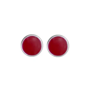 Sterling Argento Rosso Lucidato Unisex Disco Tinta Unita 7.5mm Rotondo Orecchini - Foto 1 di 4