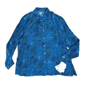 Blusa Pajarita Mujer Notations 24W Nueva con Etiquetas | 100% Seda Azul Estampado Animal - Imagen 1 de 8