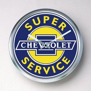 CHEVROLET SERVICE Wanduhr Edelstahl lautlos Quarz Mann Höhle Garage Schuppen - Bild 1 von 12