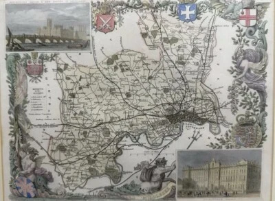 Mapa grabado original de Middlesex Londres por Thomas Moule 1840 color a mano raro Foto 1 de 4