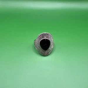 Sterling Silver 925 Ring With Unknown Large Black Stone Size 18/58 Q/R - Picture 1 of 9