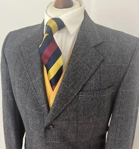 DAKS Men’s 38R Grey Tweed Blazer Herringbone Wool Check Sports Jacket - Picture 1 of 14