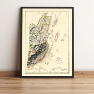 Belize Map, Belize 2D Relief Map, Belize Vintage Map - 2D Flat Print - Picture 1 of 8