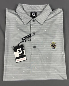 FootJoy Golf Shirt Polo Chest Logo Lisle Stripe Leaf Print XXL Gray MSRP $90