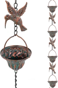 8.7 Ft Rain Chain 12 Cups Adjustable Hummingbird Decor Eaves Drainage - Picture 1 of 12
