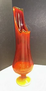 Vintage MCM LE Smith Style Red Amberina Pedestal Swung Vase 15.5" Tall Red - Picture 1 of 19