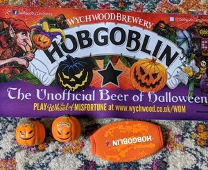 Hobgoblin Beer Bar Runner 17.5 " + 2x pumpkin tap tops ππ pump zipper top - Picture 1 of 7