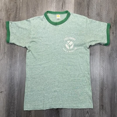 Camiseta de Colección Años 70 Russell Athletic Triblend Gráfico Timbre L Crema Naranja Foto 1 de 4