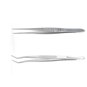 Dental Curved /Straight Serrated Tip Tweezers Stainless Steel Instrument - Picture 1 of 9