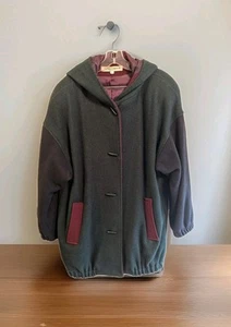 Vintage DonnyBrook Wool Coat Color block Jacket 90s Green Blue Red Hooded USA 14 - Picture 1 of 10