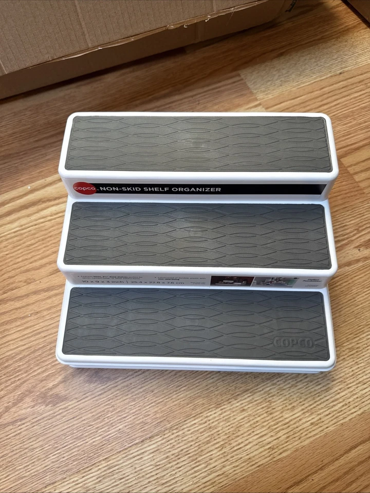 Copco Non-Skid 3-Tier Shelf Organizer Spice Rack, White/Gray, 10x9x3 in - Image 1 of 4