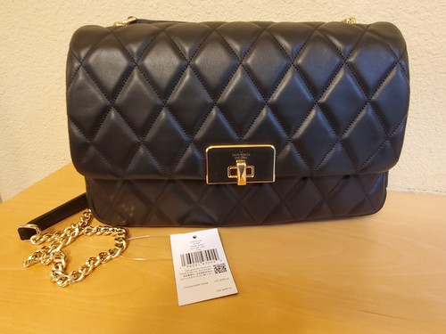 Borsa a tracolla nuova con etichette Kate Spade Carey Medium Flap Twist Lock nera