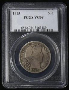 1915 VG-08 BETTER DATE BARBER (50c) HALF DOLLAR - PCGS GRADED - SEE PICTURES - Picture 1 of 2
