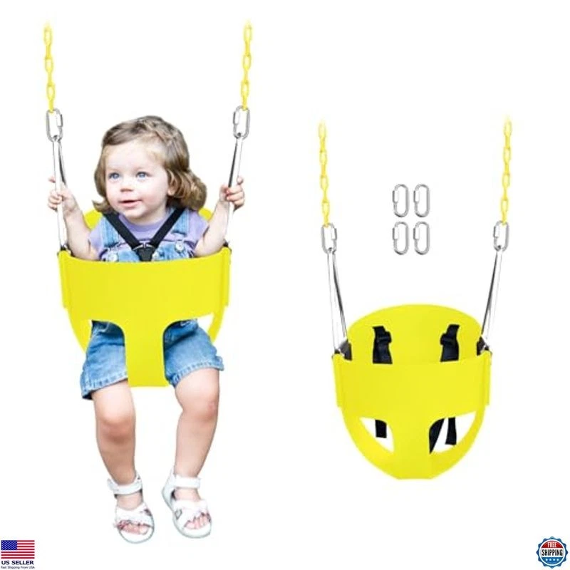 Asiento oscilante de lujo con respaldo alto para niños pequeños - Arnés de 3 puntos, cadena de 66", 6-24 meses Foto 1 de 4