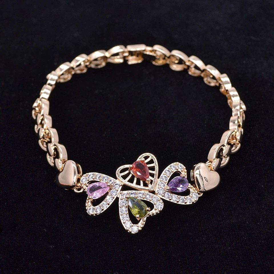 18K Yellow Gold Filled Women Multicolour Mystic Topaz Love Hearts Charm Bracelet - Image 1 of 1