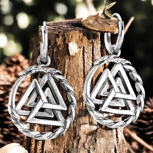 Jörmungandr Viking Earrings 316L Stainless Steel Norse Valknut Hoop Dangles - Picture 1 of 7