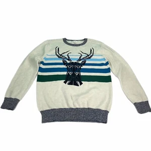 Cat & Jack Sweater Boys Size XL 16 Deer Buck Blue Beige Long Sleeve Winter - Picture 1 of 7