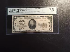 20.00 1929 National bank note Shawnee Oklahoma PMG 25 Very fine - Picture 1 of 2