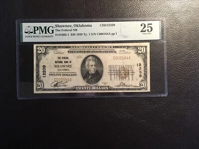 20.00 1929 National bank note Shawnee Oklahoma PMG 25 Very fine - Image 1 of 2