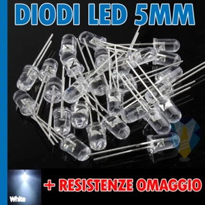 100 DIODI LED 5 mm ALTA LUMINOSITA' BIANCO FREDDO + RESISTENZE OMAGGIO - Foto 1 di 3