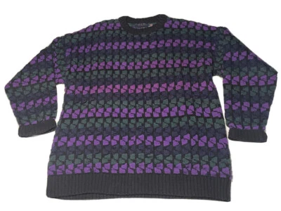 Suéter Geométrico Tejido Old Glory De Colección Talla Grande Púrpura Verde Negro Foto 1 de 4