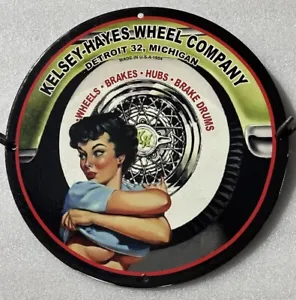 CLASSIC KELHEY-HAYES WHEEL COMPANY SEXY BABE PINUP PORCELAIN ENAMEL SIGN. - Picture 1 of 9