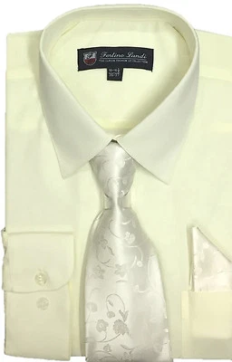 New Men's Basic Dress Shirt + Tie + Handkerchief Set Spread Collar  SG21B - Image 1 of 2