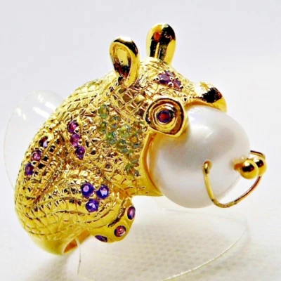 Perle Amethyst Peridot Rhodolith Topas Ring 925 Silber 585 GG vergoldet 20 mm 63 - Bild 1 von 4