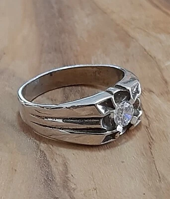 ANELLO ARGENTO 925 UOMO zircone taglio brillante solitario sigillo  - Immagine 1 di 4