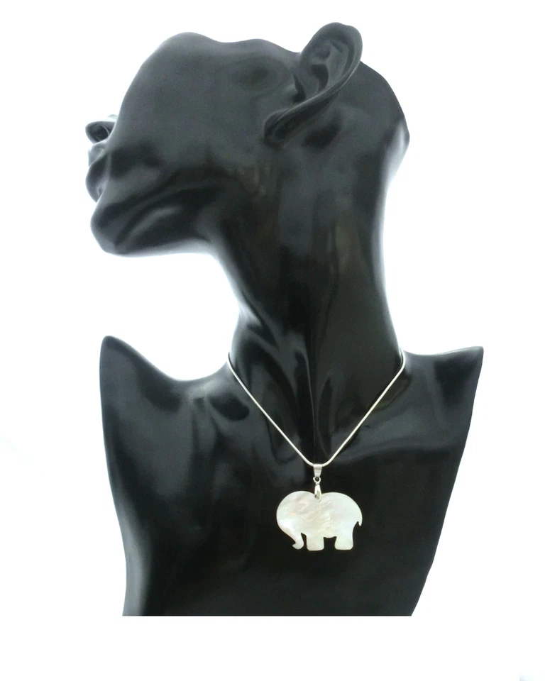 Anhänger Elefant aus echtem Perlmutt, Naturmaterial, mit silberner Kette - Bild 1 von 3