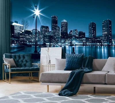Papel pintado Boston dormitorio 123x86 pulgadas horizonte sala de estar ciudad azul Foto 1 de 4