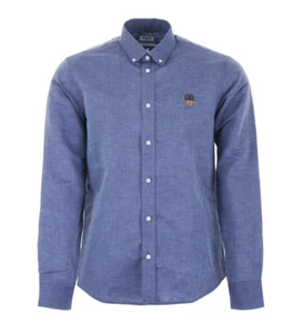 Camicia Kenzo Uomo Crest Tigre Cotone Popeline Denim Blu - Foto 1 di 2