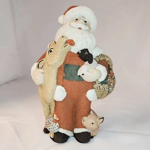 Statuina Babbo Natale con animali e cesto di fiori mucca, maiale, pecora 9" senza marchio - Foto 1 di 14