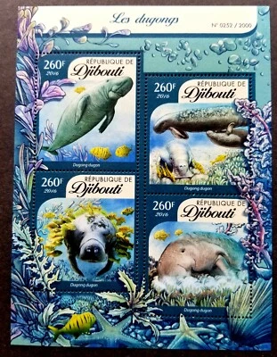 *Envío gratuito Djibouti Dugongos 2016 vida marina mamíferos peces de coral océano (ms) MNH Foto 1 de 4